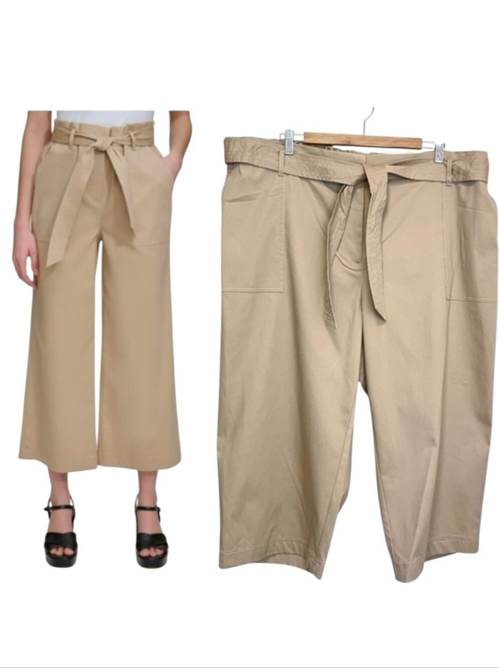NWT Calvin Klein Cropped Wide Leg Belted Pant - Size 2X